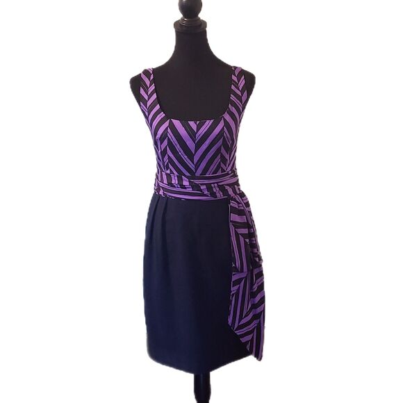 Milly of New York NWT Marcela Purple & Navy Print Silk Sheath Y2k Dress Size 8 - Picture 1 of 10
